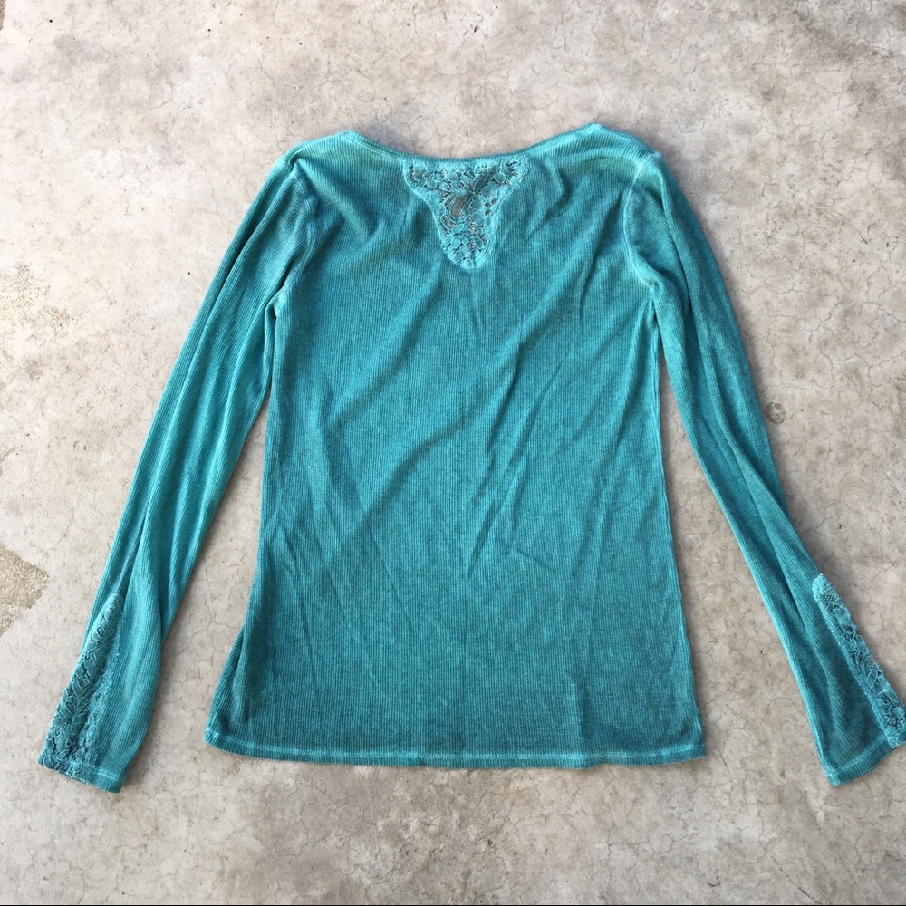 Maurice’s Lace Thermal Light Green Henley Large - Picture 6 of 6